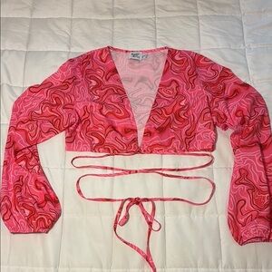 Princess Polly Marlen Long Sleeve Sexy Pink and Red Swirl Crop Top